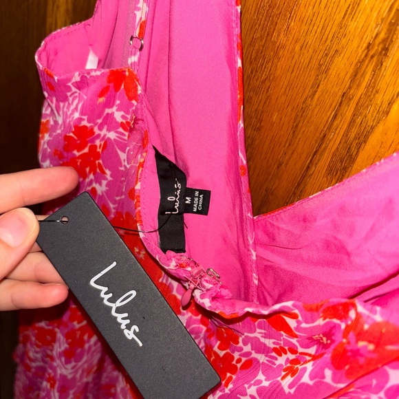 Adorable Obsession Pink Floral Print Lurex Tiered Midi Dress - Picture 3 of 4